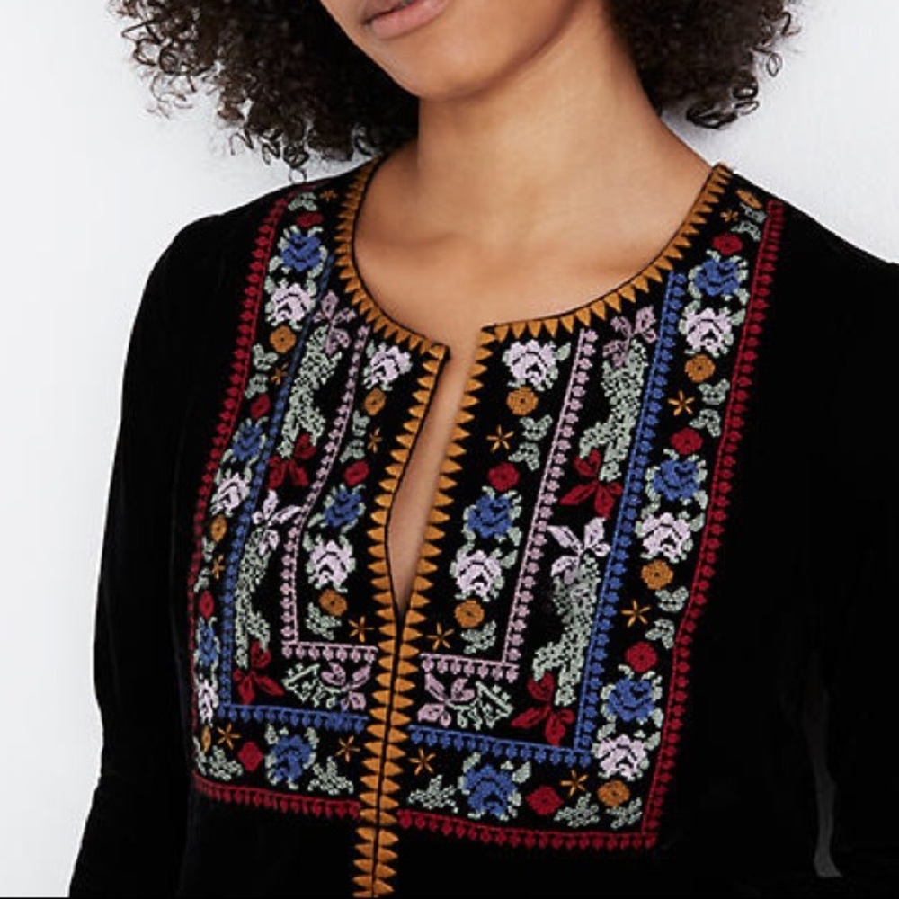 Madewell Embroidered Black Velvet Top NWT